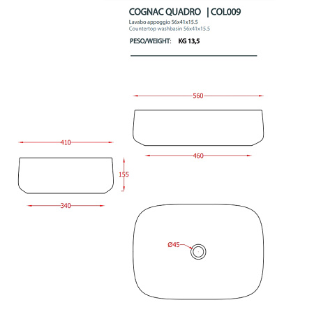 Раковина ArtCeram Cognac COL009 15;00 56х41 grigio oliva