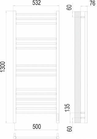 Полотенцесушитель электрический Terminus Аврора П15 500х1300  хром