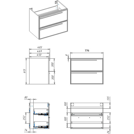 Тумба с раковиной La Fenice Elba TWIN FNC-01-ELB-G-80-2 два ящика, Grigio серый матовый
