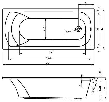 Ванна акриловая Riho Miami B061001005 180x80