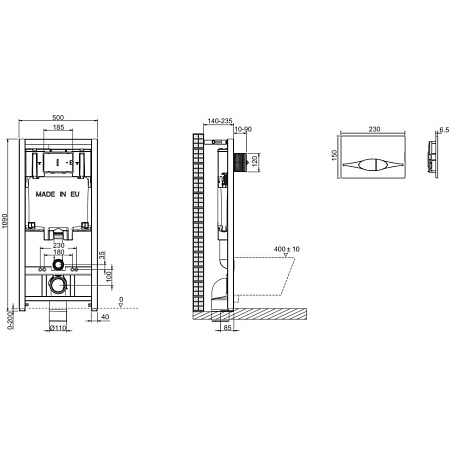 Комплект унитаз Jacob Delafon Brive E21733RU-00 + инсталляция + кнопка + крышка