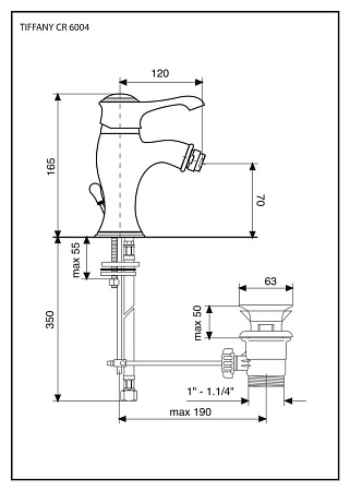 Смеситель Emmevi Tiffany 6004OR для биде, золото
