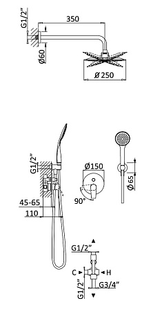 Душевой комплект Cezares Nautic NAUTIC-DSIP-NOP черный матовый