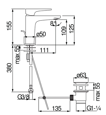 Смеситель Nobili Yoyo YO126118/1CR для раковины, хром