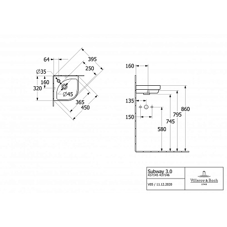 Раковина Villeroy & Boch Subway 3.0 43714601 32х32 белый альпин
