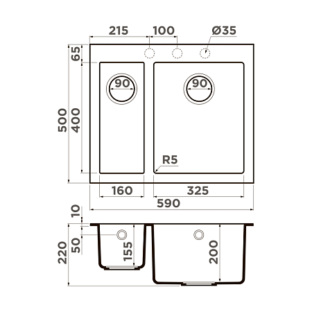 Кухонная мойка Omoikiri Bosen 59-2A-GB 59x50x20 графит