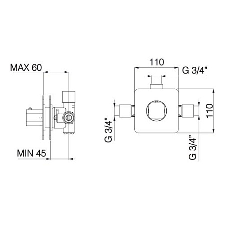 Термостат Palazzani Mis 92258810 для душа(внешняя часть), хром