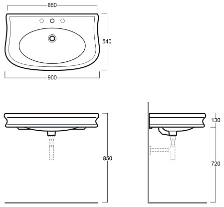 Раковина накладная Simas Lante LA 11/1 hole 90x54x13 с 1 отверстием под смеситель, белый
