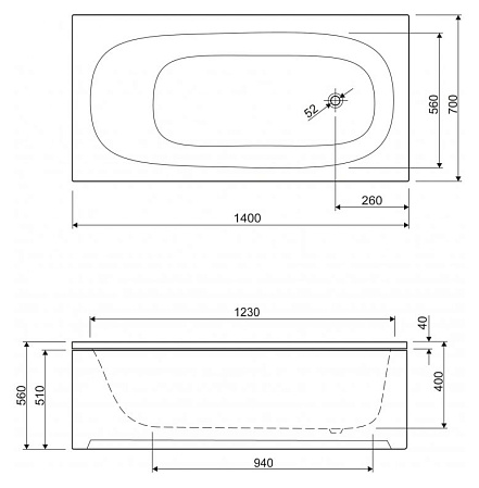 Акриловая ванна Cezares Eco ECO-140-70-40 140х70