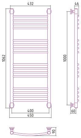 Полотенцесушитель водяной Сунержа Богема + 1000x400 выгнутый, хром