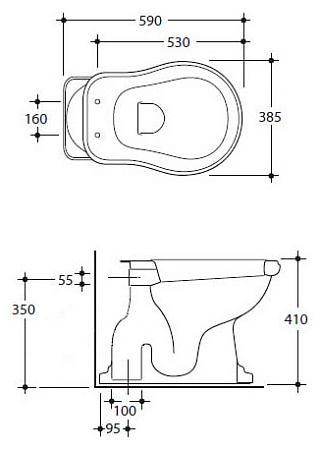 Унитаз приставной Kerasan Retro 101001 вертикальный выпуск, фурнитура хром