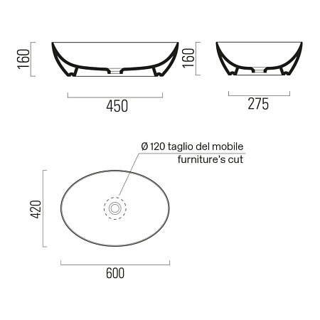 Раковина GSI Pura 884217 60 Cenere Matte