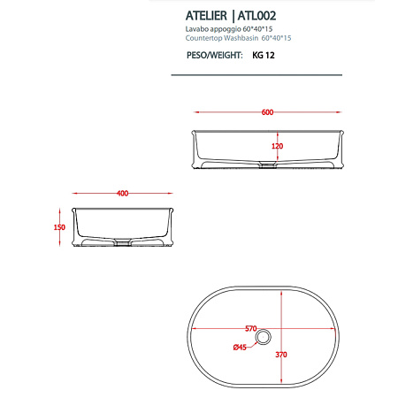 Раковина ArtCeram Atelier ATL002 01;00 60х40 белый глянцевый