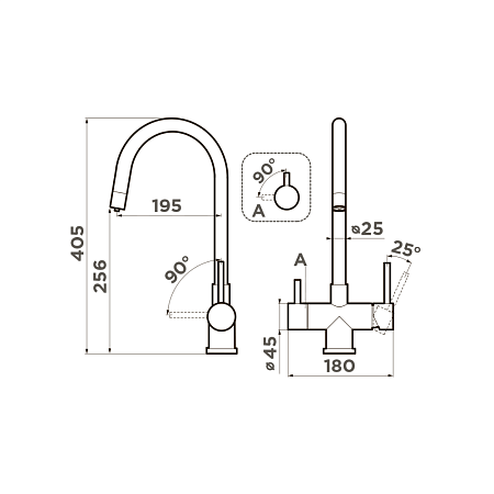 Смеситель Omoikiri Akita-GB 4994354 для кухонной мойки, графит