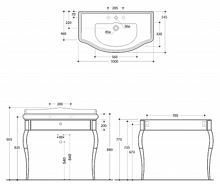 Раковина Kerasan Retro 105001*3 100 с 3 отверстиями под смеситель, белый