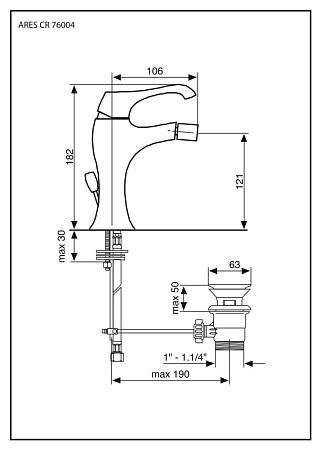 Смеситель Emmevi Ares 76004NEO для биде, черный матовый
