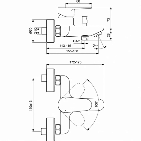 Смеситель Ideal Standard Cerafine O BC500XG для ванной, черный матовый
