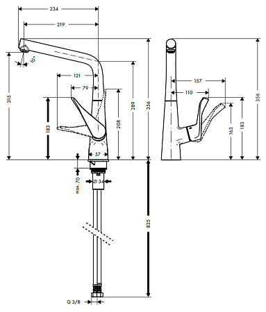 Смеситель Hansgrohe Metris 14822000 для кухонной мойки, хром