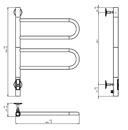 Полотенцесушитель электрический Vincea VTD-1R1CE 44x60 хром