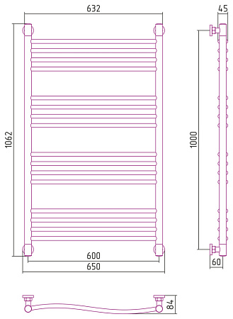 Полотенцесушитель водяной Сунержа Флюид+ 00-0222-1060 100х60 хром