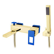 Смеситель Boheme Q 143-GUV для ванны с душем, золото/синий