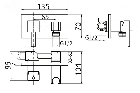 Смеситель для душа и гигиенического душа со штуцером с держателем Cezares CZR-DA6-01 для душа
