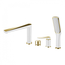 Смеситель Boheme Venturo 380-W на борт ванны, белый/золото