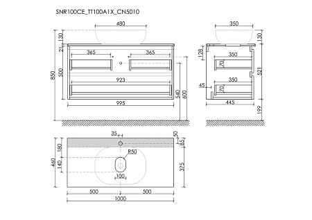 Тумба с раковиной и столешницей Sancos Snob R 100 SNR100CE+TT100A1X Beige Soft/Black Sky