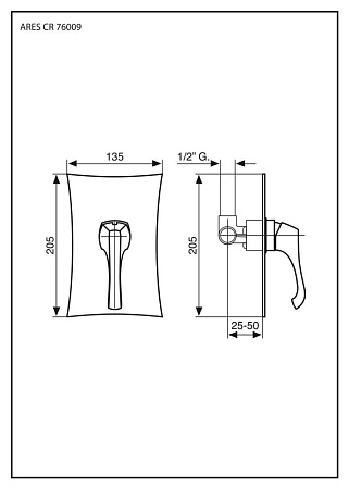 Смеситель Emmevi Ares 76009NS для душа, зачищенный никель