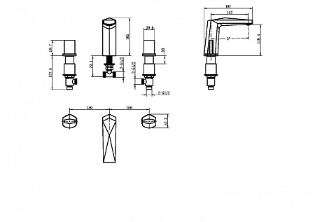 Смеситель Boheme Venturo 150-GM-ICE для раковины, ручка Ice, оружейная сталь