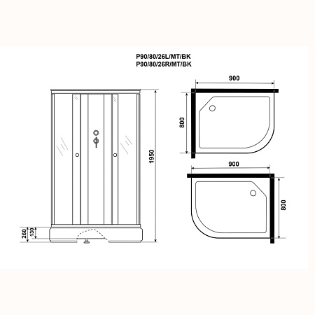 Душевая кабина Niagara Promo P90/80/26L/MT/BK 90x80x195 матовый/белый