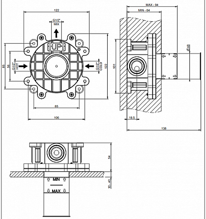 Cкрытая монтажная часть Gessi 63412.239 для смесителя, хром