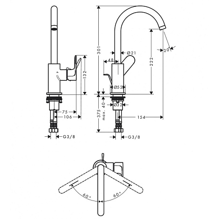 Смеситель Hansgrohe Rebris S 72536000 для раковины, со сливным гарнитуром, хром