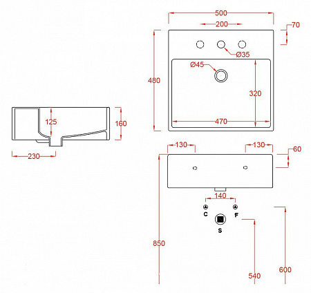 Раковина ArtCeram Quadro QUL002 01;00 50 белый глянцевый