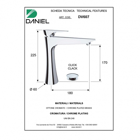 Смеситель Daniel Diva DV607-CR для раковины, хром