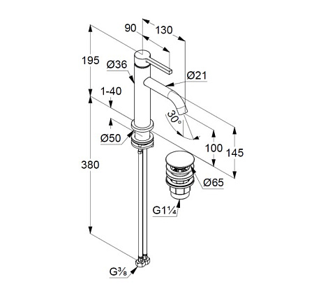 Смеситель Kludi Nova Fonte 202883915 для раковины, черный матовый