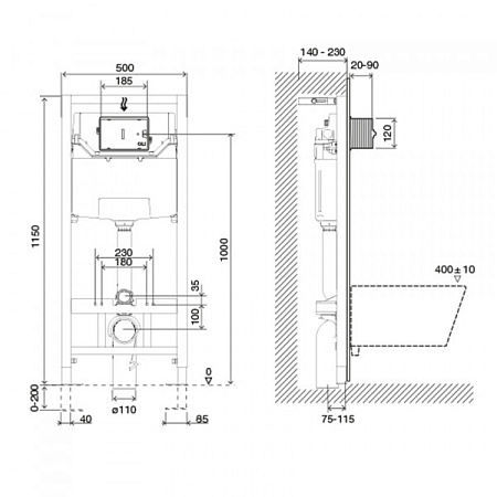 Система инсталляции OLI 120 ECO Sanitarblock 879236MSL01 с кнопкой смыва
