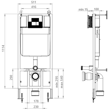 Инсталляция beWash Vago BW74 для подвесного унитаза, без клавиши смыва