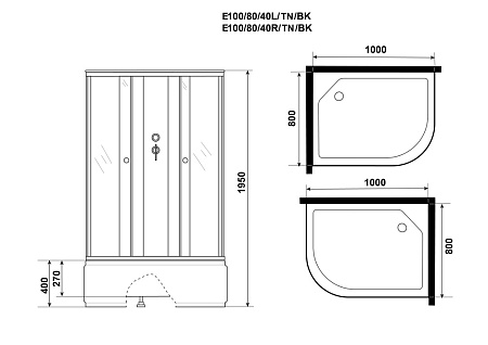 Душевая кабина Niagara Eco E100/80/40L/TN/BK 100x80x195 L стекло тонированное/профиль серебро