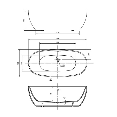 Акриловая ванна Vincea VBT-405-1600 160x78 белый