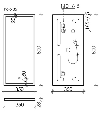 Зеркало Sancos Polo PL35 35х80 с подсветкой