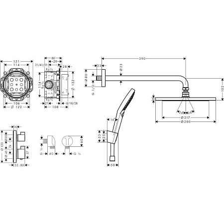 Душевой комплект Hansgrohe Croma 27961670 черный матовый