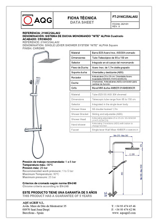Душевая стойка AQG Alpha 21NIC25ALA02 хром
