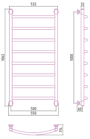 Полотенцесушитель водяной Сунержа Галант + 1000х500 хром