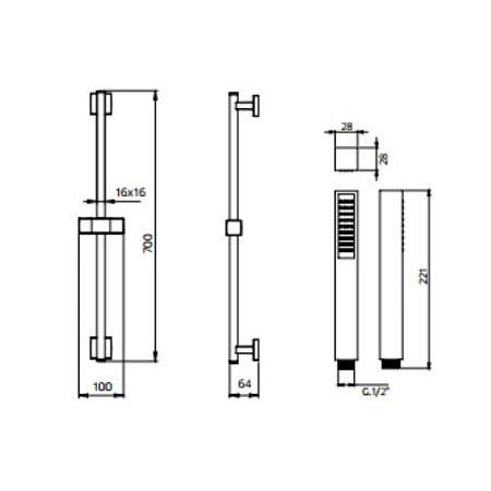 Душевой гарнитур Palazzani Qube stick 9920B310G хром