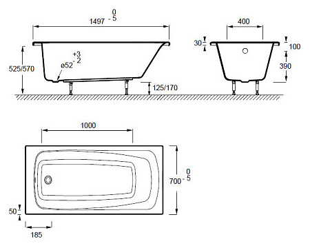 Акриловая ванна Jacob Delafon Patio E6810RU-00 150x70 белый
