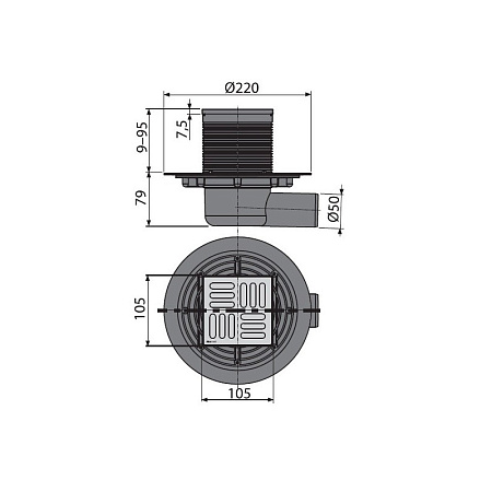 Душевой трап AlcaPlast APV1311 выпуск боковой, гидрозатвор мокрый