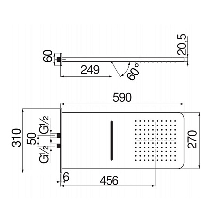 Верхний душ Nobili AD139/130CR 59х27 хром