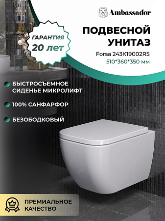 Унитаз подвесной Ambassador Forsa 243K19002RS безободковый, белый