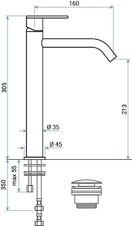 Смеситель Emmevi Filoinox 85003BIG/IN для раковины, нержавеющая сталь